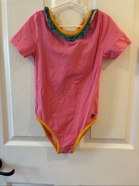 Kids Pink Short-Sleeve One-Piece with Yellow Trim